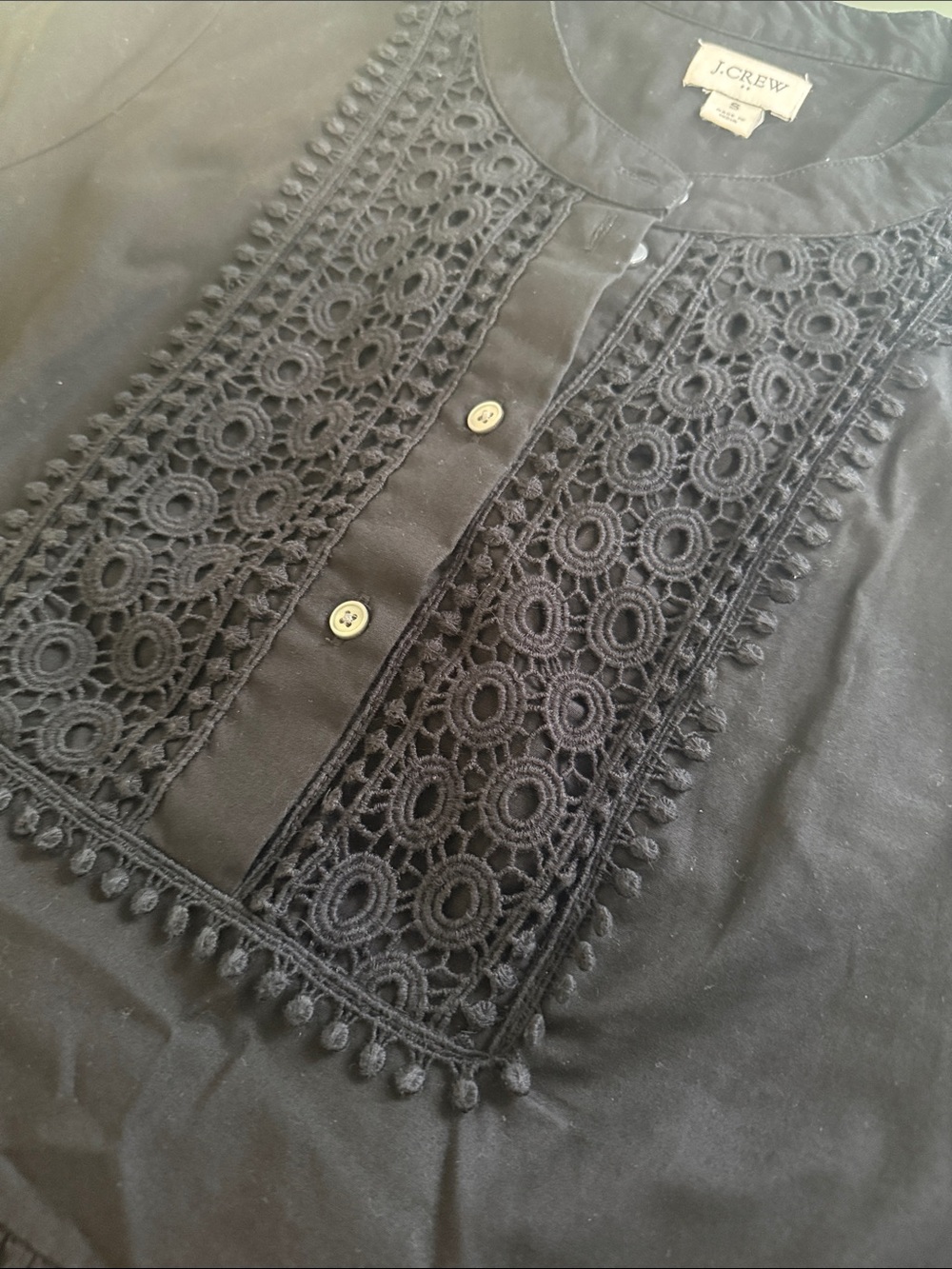 J. Crew Black Cotton Dress Tiered Mini Dress Size S Boho Romantic BabyDoll Dress - Picture 5 of 6